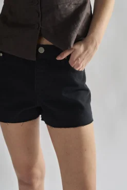Glamorous Woven Shorts|Black Cut-Off-Frayed Shorts -