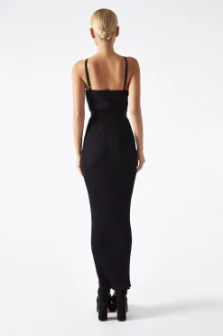 Glamorous Prom|Workwear|Black Cut-Out Knit Midaxi-Dress -
