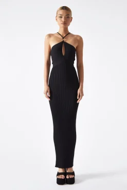 Glamorous Prom|Workwear|Black Cut-Out Knit Midaxi-Dress -