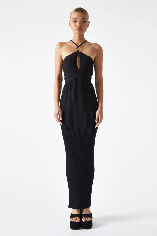 Glamorous Prom|Workwear|Black Cut-Out Knit Midaxi-Dress -