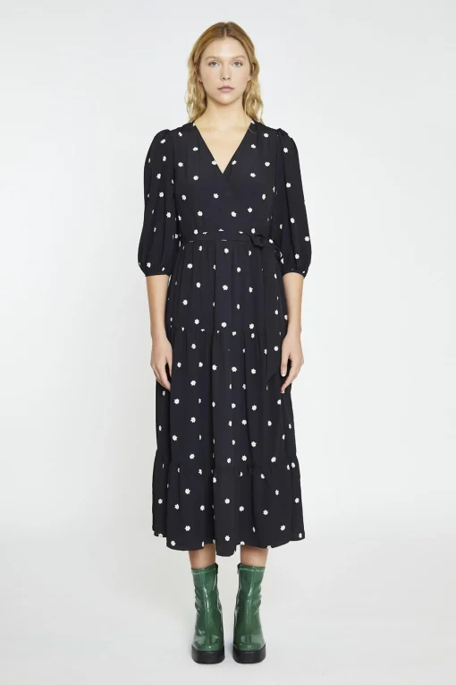 Glamorous Midi & Midaxi Dresses|Midi & Midaxi Dresses|Black Daisy V-Neck Wrap Midi-Dress -