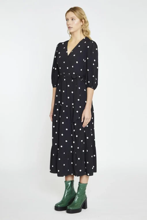 Glamorous Midi & Midaxi Dresses|Midi & Midaxi Dresses|Black Daisy V-Neck Wrap Midi-Dress -