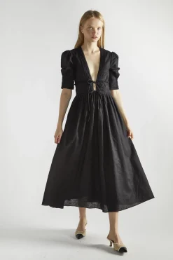 Glamorous Midi & Midaxi Dresses|Midi & Midaxi Dresses|Black Deep-V-Neck-Skater Midi-Dress -