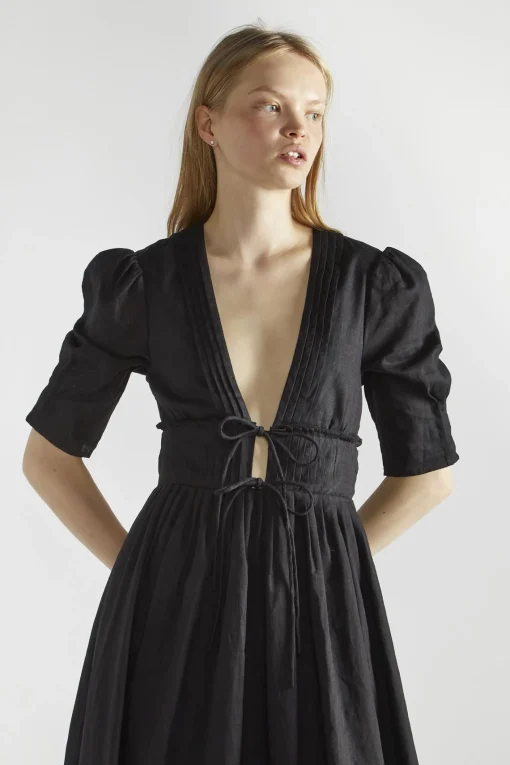 Glamorous Midi & Midaxi Dresses|Midi & Midaxi Dresses|Black Deep-V-Neck-Skater Midi-Dress -