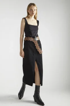 Glamorous Denim Skirts|Maxi Skirts|Black Denim Centre-Split Maxi-Skirt -
