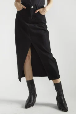 Glamorous Denim Skirts|Maxi Skirts|Black Denim Centre-Split Maxi-Skirt -