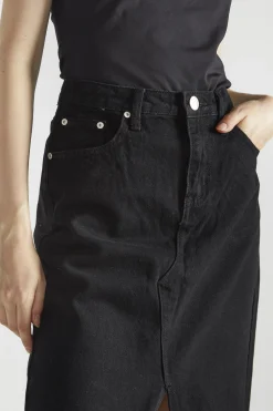 Glamorous Denim Skirts|Maxi Skirts|Black Denim Centre-Split Maxi-Skirt -