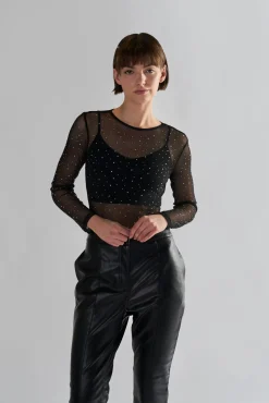 Glamorous Crops, Corsets & Bodysuits|Black Diamante-Mesh Bodysuit -