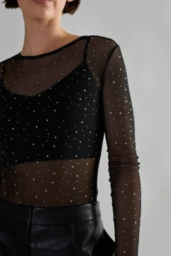 Glamorous Crops, Corsets & Bodysuits|Black Diamante-Mesh Bodysuit -