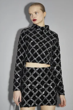 Glamorous Going Out Tops|Co-ords|Black Diamond-Sequin High Neck Top -