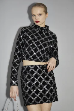 Glamorous Going Out Skirts|Co-ords|Black Diamond-Sequin Mini-Skirt -