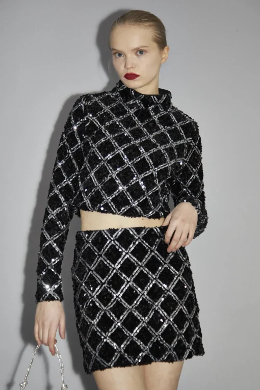 Glamorous Going Out Skirts|Co-ords|Black Diamond-Sequin Mini-Skirt -