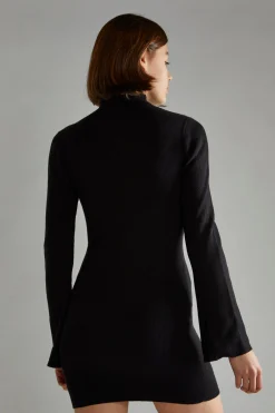Glamorous Day Dresses|Knitted Dresses|Black Flared Sleeve Knitted Mini-Dress -