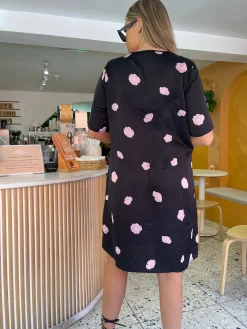 Glamorous Satin Dresses|Day Dresses|Black Floral Satin T-Shirt Mini-Dress -
