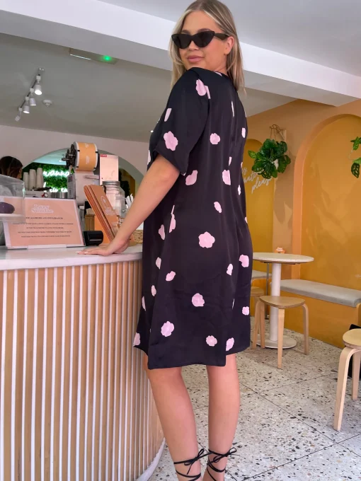 Glamorous Satin Dresses|Day Dresses|Black Floral Satin T-Shirt Mini-Dress -