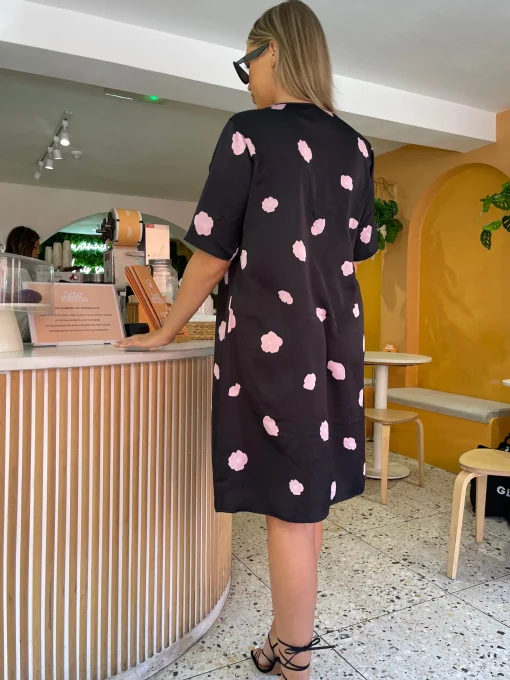 Glamorous Satin Dresses|Day Dresses|Black Floral Satin T-Shirt Mini-Dress -