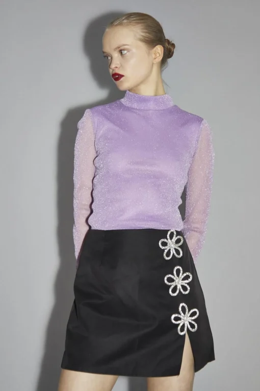 Glamorous Going Out Skirts|Co-ords|Black Flower Trim Mini-Skirt -
