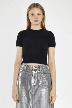 Glamorous Jumpers|Black Fluffy Knit Crop-Jumper -