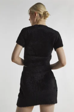 Glamorous Knitted Skirts|Mini Skirts|Black Fluffy-Knit Mini-Skirt -