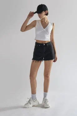 Glamorous Denim Shorts|Black Frayed Hems Denim Shorts -