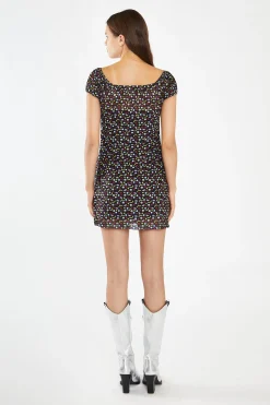 Glamorous Day Dresses|Mini Dresses|Black Fruit-Print Mesh Milkmaid Mini-Dress -