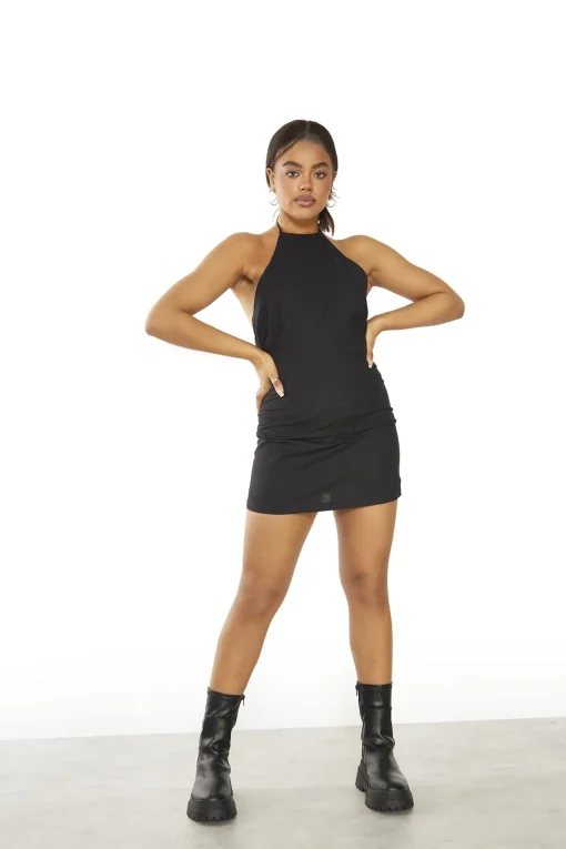 Glamorous Day Dresses|Party Dresses|Black Halterneck Mini-Dress -