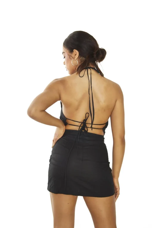 Glamorous Day Dresses|Party Dresses|Black Halterneck Mini-Dress -