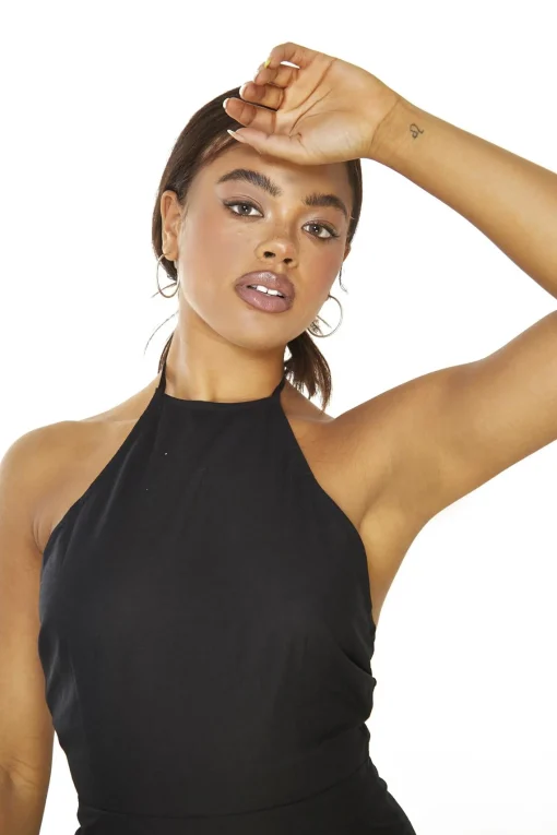 Glamorous Day Dresses|Party Dresses|Black Halterneck Mini-Dress -