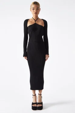 Glamorous Workwear|Go To Partywear|Black High-Waist Knit Midaxi-Skirt -