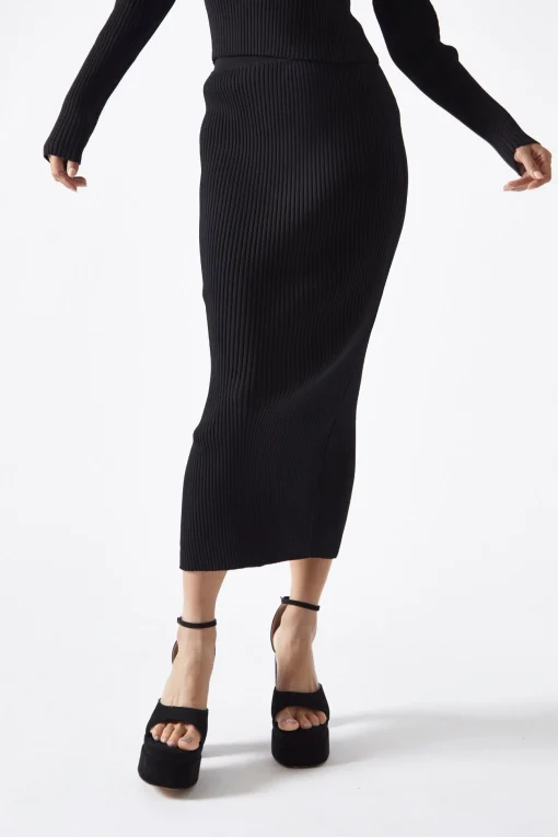 Glamorous Workwear|Go To Partywear|Black High-Waist Knit Midaxi-Skirt -