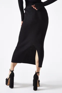 Glamorous Workwear|Go To Partywear|Black High-Waist Knit Midaxi-Skirt -
