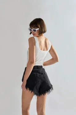 Glamorous Denim Shorts|Black High-Waisted Distressed Denim-Shorts -