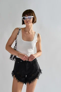Glamorous Denim Shorts|Black High-Waisted Distressed Denim-Shorts -