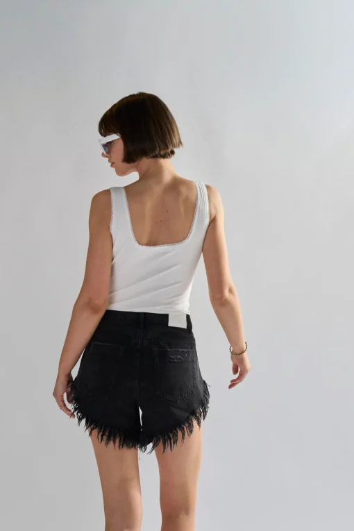 Glamorous Denim Shorts|Black High-Waisted Distressed Denim-Shorts -