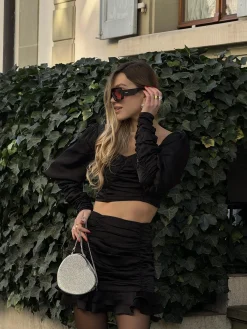Glamorous Going Out Skirts|Co-ords|Black Kaitlyn Co-ord Ruched Mini-Skirt -