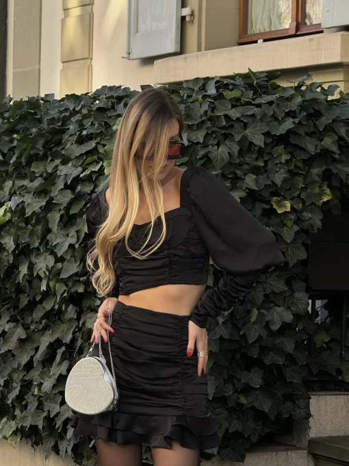 Glamorous Going Out Skirts|Co-ords|Black Kaitlyn Co-ord Ruched Mini-Skirt -