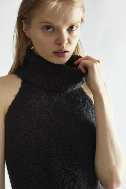 Glamorous Day Dresses|Knitted Dresses|Black Knitted Roll-Neck Maxi-Dress -