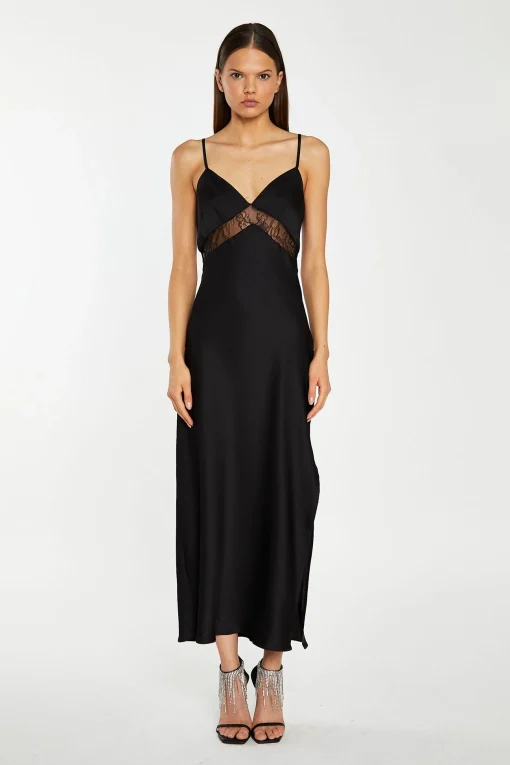 Glamorous Workwear|Best Dressed Guest|Black Lace Trim Cami Midaxi-Dress -
