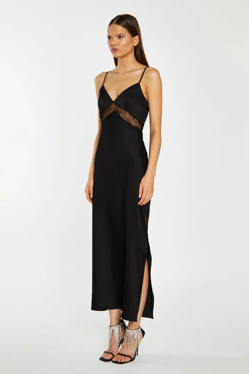 Glamorous Workwear|Best Dressed Guest|Black Lace Trim Cami Midaxi-Dress -