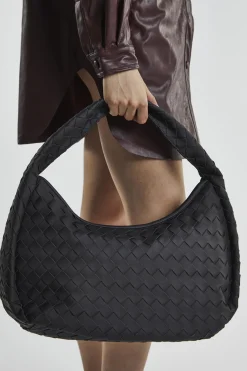 Glamorous Tote Bags|Black Large Woven Tote Bag -