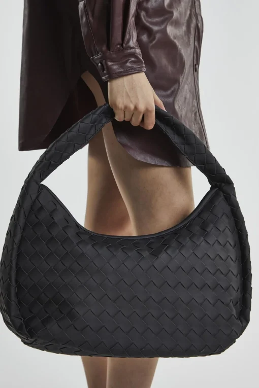 Glamorous Tote Bags|Black Large Woven Tote Bag -
