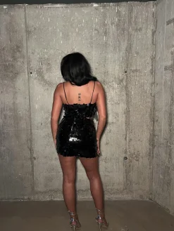 Glamorous Mini Skirts|Black Large-Sequin Low-Waisted Mini-Skirt -