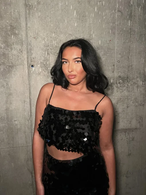 Glamorous Mini Skirts|Black Large-Sequin Low-Waisted Mini-Skirt -