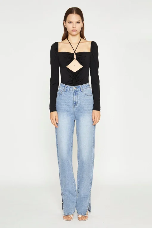 Glamorous Best Dressed Guest|Workwear|Black Long Sleeve Cut-Out -Bodysuit -