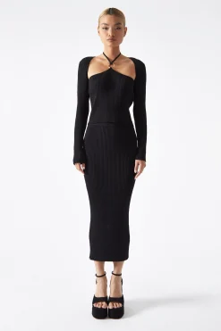 Glamorous Graduation|Workwear|Black Long-Sleeve Halterneck Top -