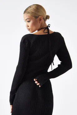 Glamorous Graduation|Workwear|Black Long-Sleeve Halterneck Top -