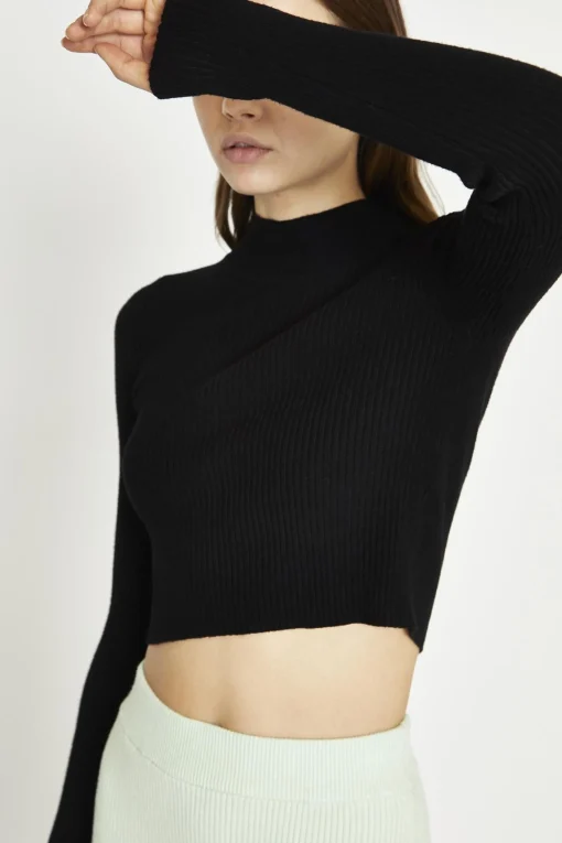 Glamorous Crops, Corsets & Bodysuits|Black Long-Sleeve High-Neck Top -