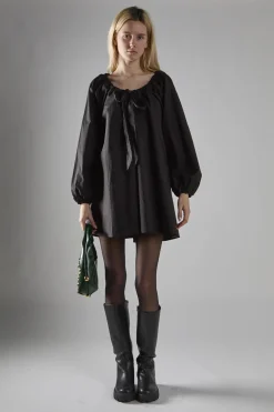 Glamorous Day Dresses|Mini Dresses|Black Long-Sleeve Tie Detail Mini-Dress -