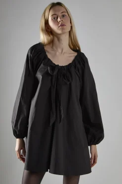Glamorous Day Dresses|Mini Dresses|Black Long-Sleeve Tie Detail Mini-Dress -