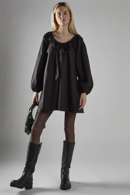 Glamorous Day Dresses|Mini Dresses|Black Long-Sleeve Tie Detail Mini-Dress -